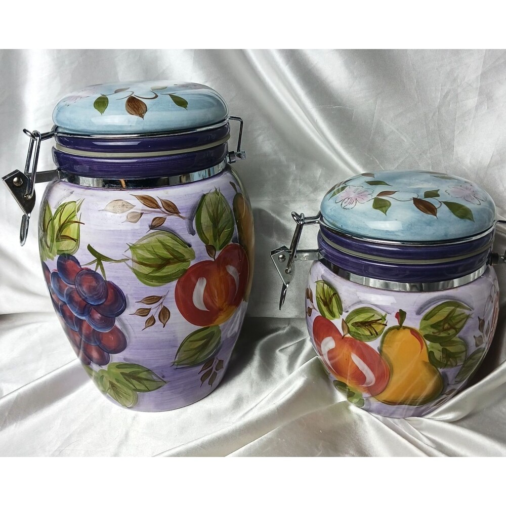 GIBSON ELITE TUSCANY FRUIT THEME CANISTER JAR LATCHING TOP W/SEAL Lot of 2